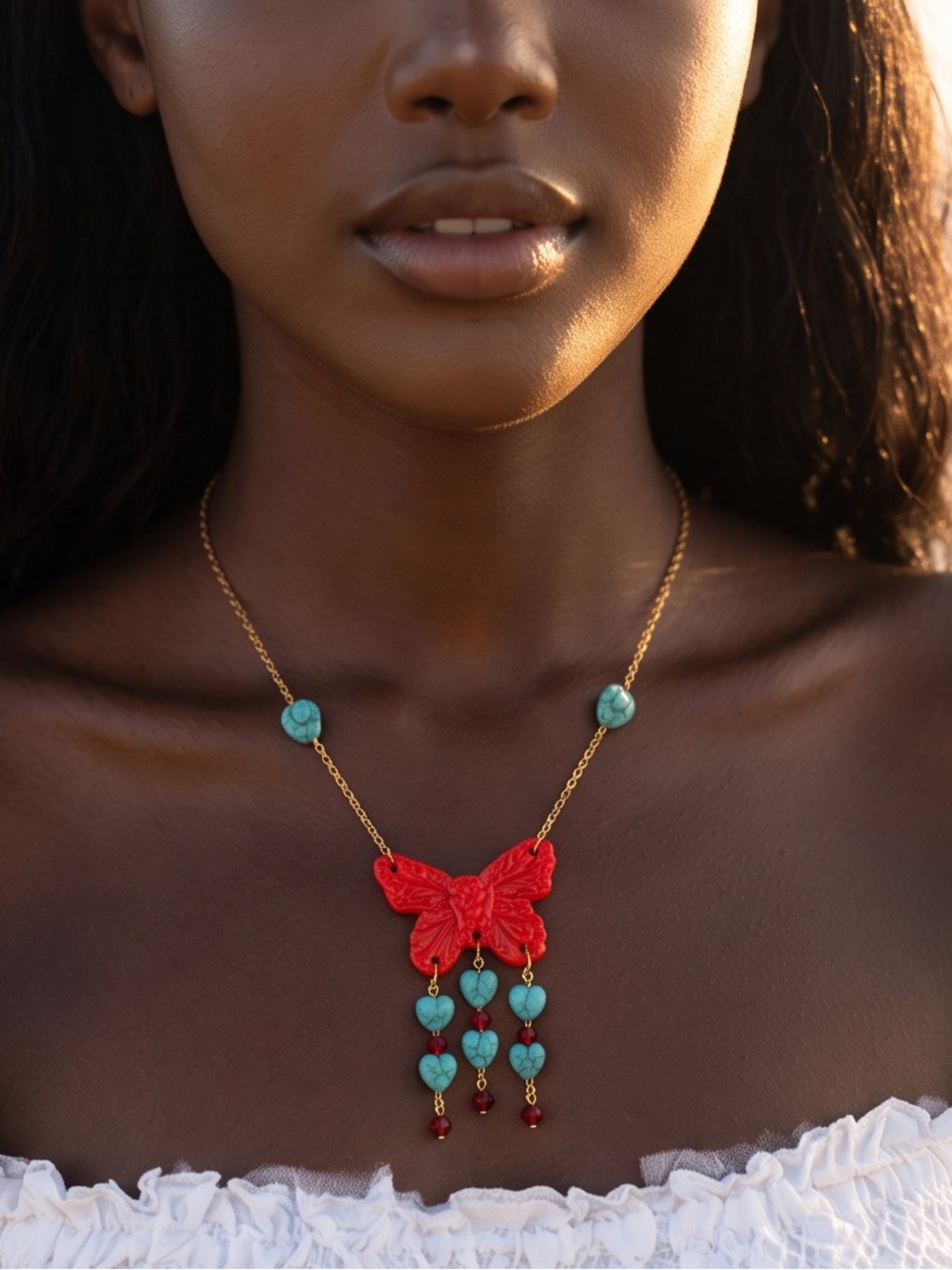 “Coral Butterfly Dreams” Necklace - Picture 5 of 8